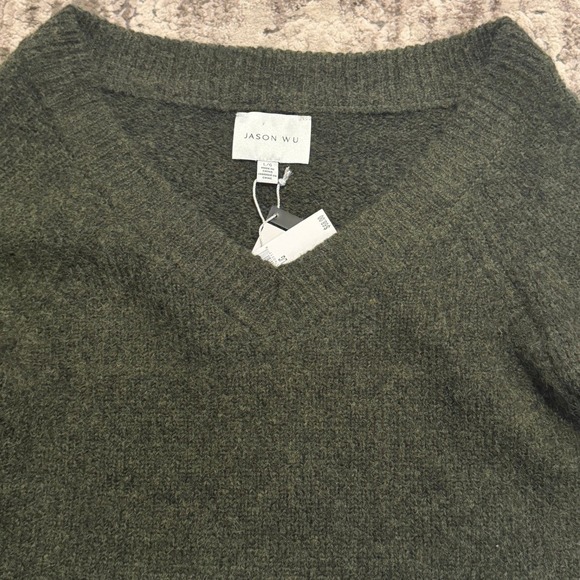 NEW JASON WU Wool Blend Green V Neck Balloon Sleeve Sweater Large - Picture 5 of 12